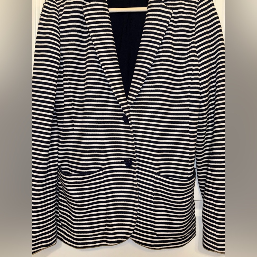 Lauren Ralph Lauren Blue & White Striped Cotton Blend Blazer Medium - Picture 4 of 10